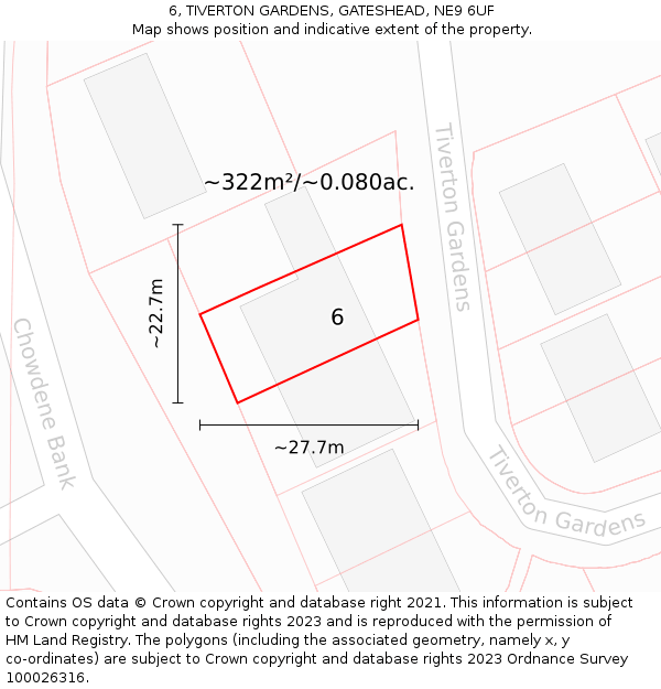 6, TIVERTON GARDENS, GATESHEAD, NE9 6UF: Plot and title map