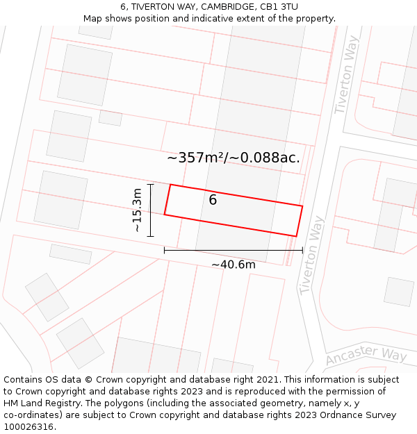 6, TIVERTON WAY, CAMBRIDGE, CB1 3TU: Plot and title map