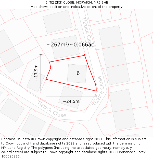 6, TIZZICK CLOSE, NORWICH, NR5 9HB: Plot and title map