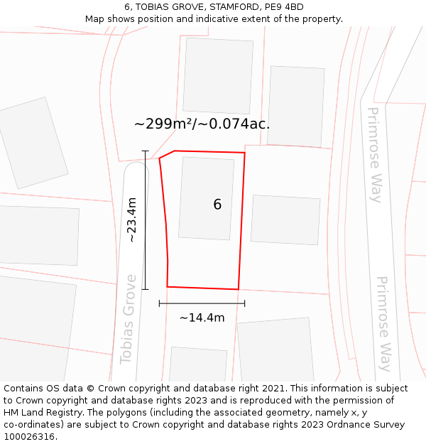 6, TOBIAS GROVE, STAMFORD, PE9 4BD: Plot and title map