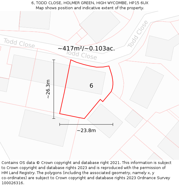 6, TODD CLOSE, HOLMER GREEN, HIGH WYCOMBE, HP15 6UX: Plot and title map