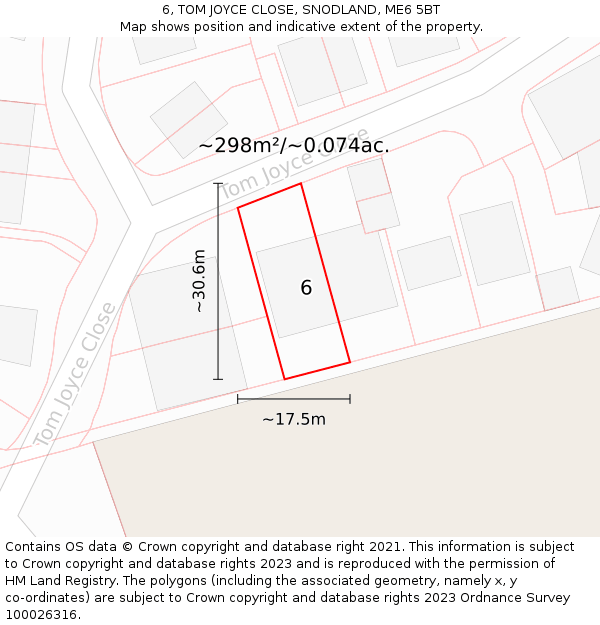 6, TOM JOYCE CLOSE, SNODLAND, ME6 5BT: Plot and title map