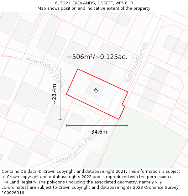 6, TOP HEADLANDS, OSSETT, WF5 8HR: Plot and title map