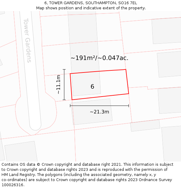 6, TOWER GARDENS, SOUTHAMPTON, SO16 7EL: Plot and title map