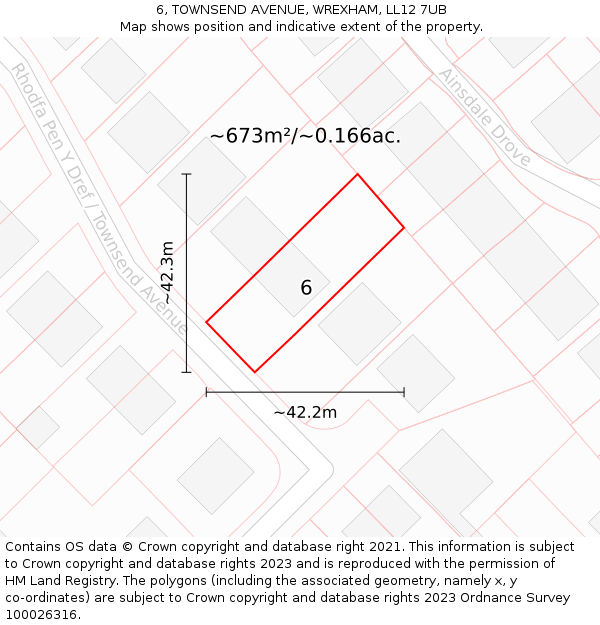 6, TOWNSEND AVENUE, WREXHAM, LL12 7UB: Plot and title map