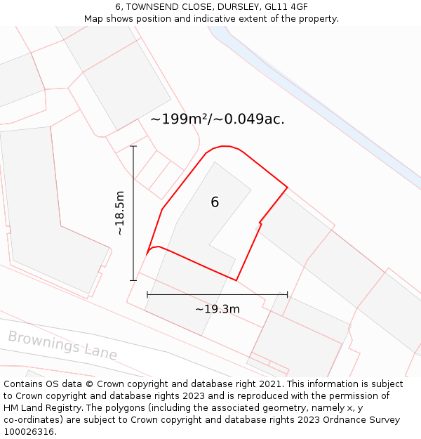 6, TOWNSEND CLOSE, DURSLEY, GL11 4GF: Plot and title map