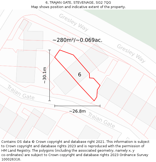 6, TRAJAN GATE, STEVENAGE, SG2 7QG: Plot and title map