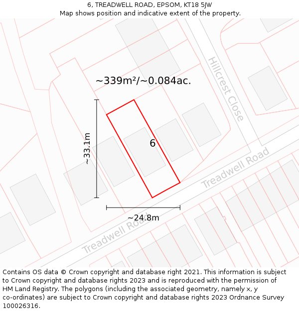 6, TREADWELL ROAD, EPSOM, KT18 5JW: Plot and title map