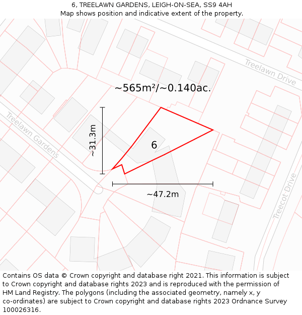 6, TREELAWN GARDENS, LEIGH-ON-SEA, SS9 4AH: Plot and title map