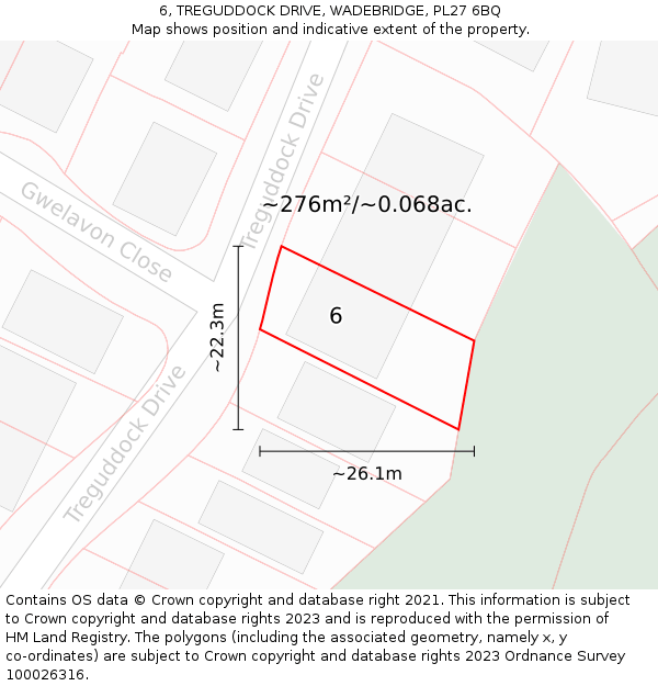 6, TREGUDDOCK DRIVE, WADEBRIDGE, PL27 6BQ: Plot and title map