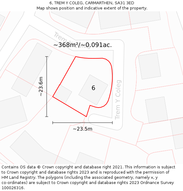 6, TREM Y COLEG, CARMARTHEN, SA31 3ED: Plot and title map