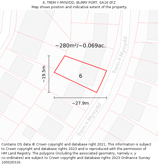 6, TREM Y MYNYDD, BURRY PORT, SA16 0FZ: Plot and title map