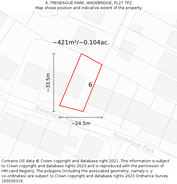 6, TRENEAGUE PARK, WADEBRIDGE, PL27 7PZ: Plot and title map