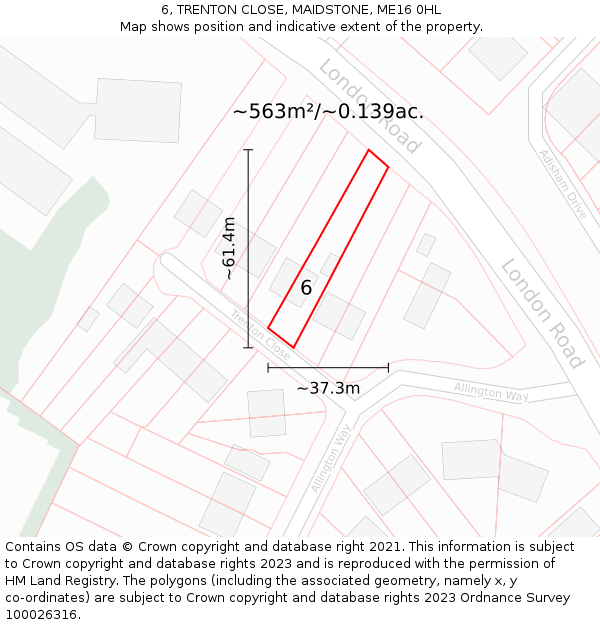 6, TRENTON CLOSE, MAIDSTONE, ME16 0HL: Plot and title map