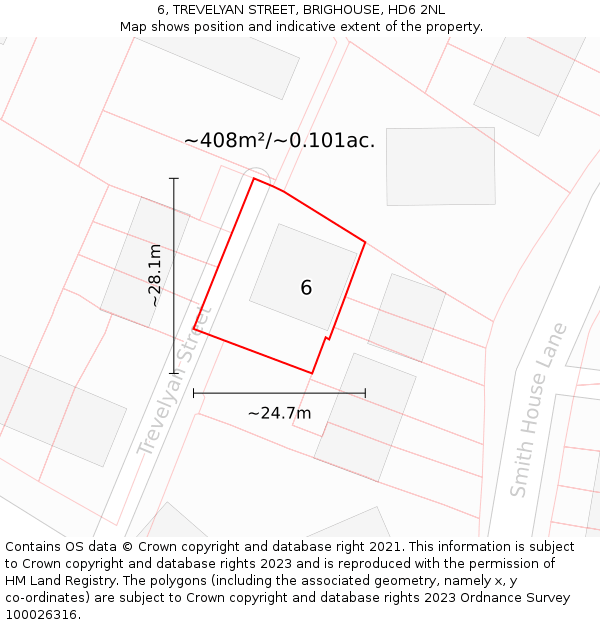 6, TREVELYAN STREET, BRIGHOUSE, HD6 2NL: Plot and title map