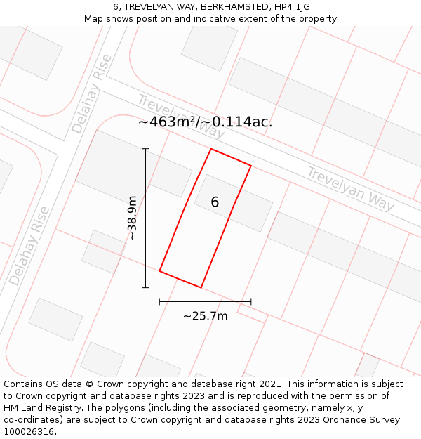 6, TREVELYAN WAY, BERKHAMSTED, HP4 1JG: Plot and title map