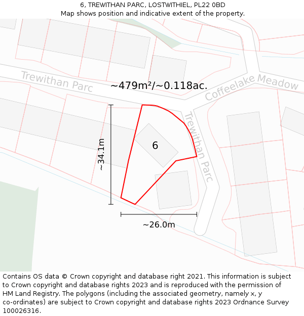6, TREWITHAN PARC, LOSTWITHIEL, PL22 0BD: Plot and title map