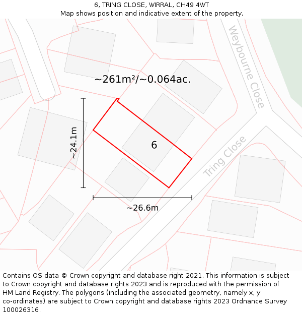 6, TRING CLOSE, WIRRAL, CH49 4WT: Plot and title map