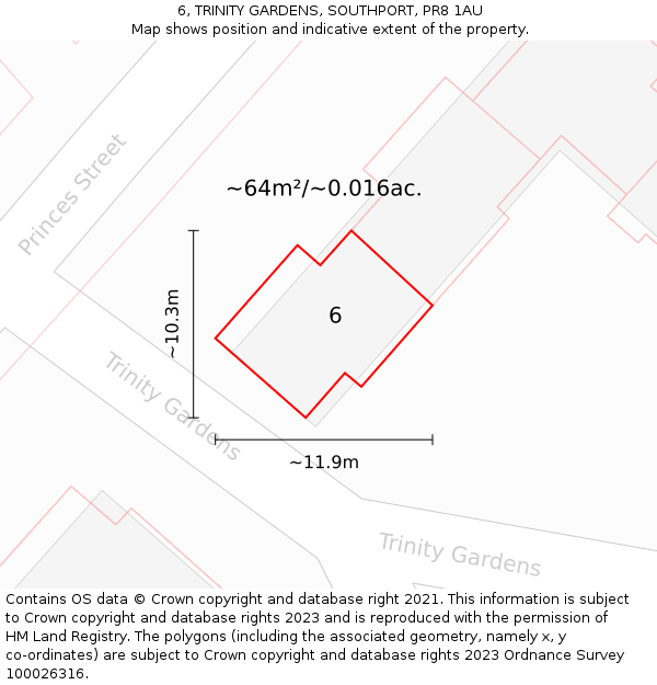 6, TRINITY GARDENS, SOUTHPORT, PR8 1AU: Plot and title map