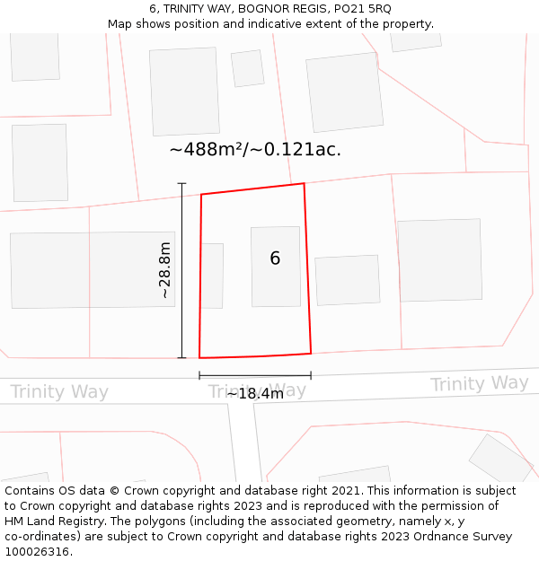 6, TRINITY WAY, BOGNOR REGIS, PO21 5RQ: Plot and title map