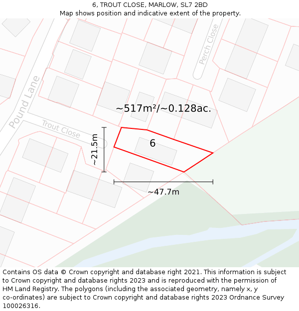 6, TROUT CLOSE, MARLOW, SL7 2BD: Plot and title map