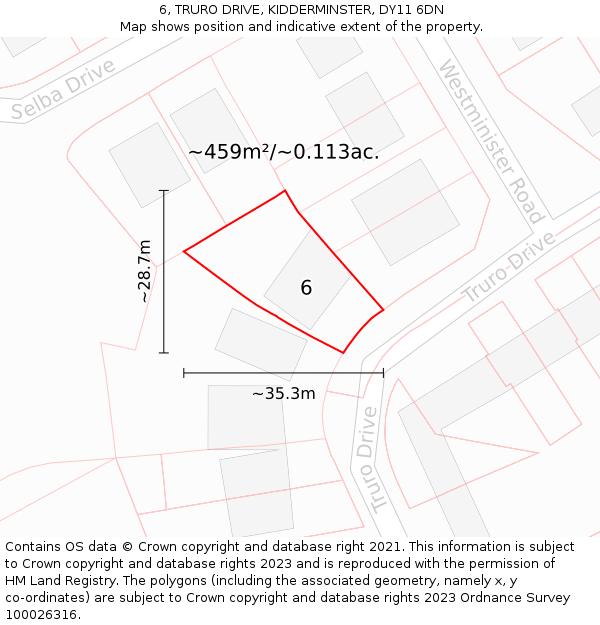 6, TRURO DRIVE, KIDDERMINSTER, DY11 6DN: Plot and title map