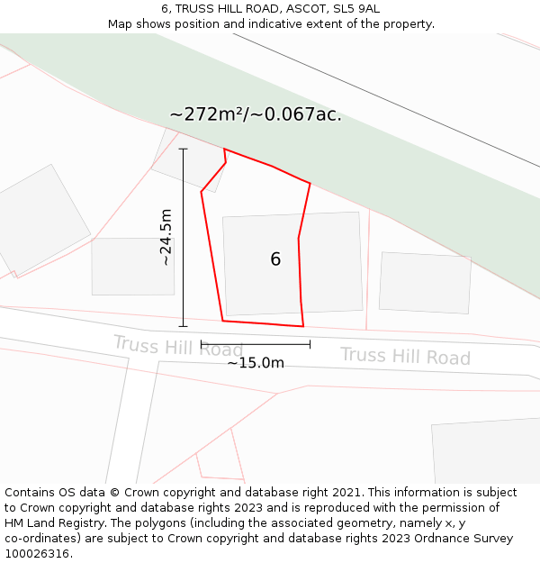 6, TRUSS HILL ROAD, ASCOT, SL5 9AL: Plot and title map