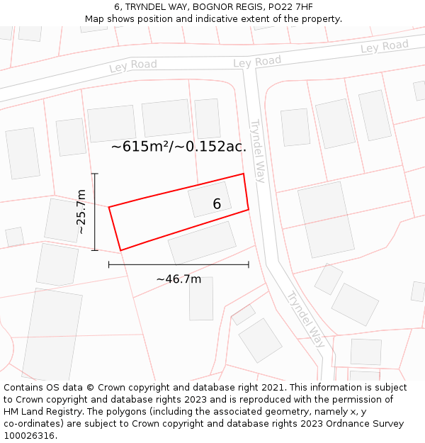 6, TRYNDEL WAY, BOGNOR REGIS, PO22 7HF: Plot and title map