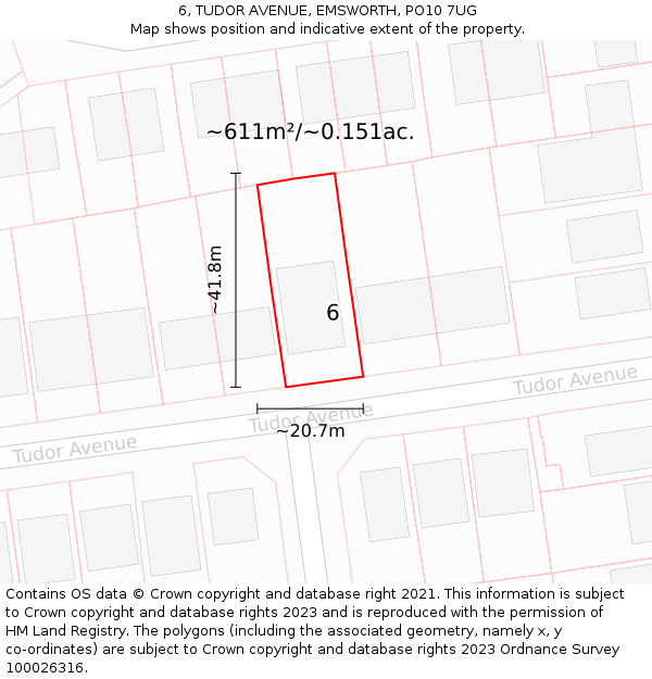 6, TUDOR AVENUE, EMSWORTH, PO10 7UG: Plot and title map