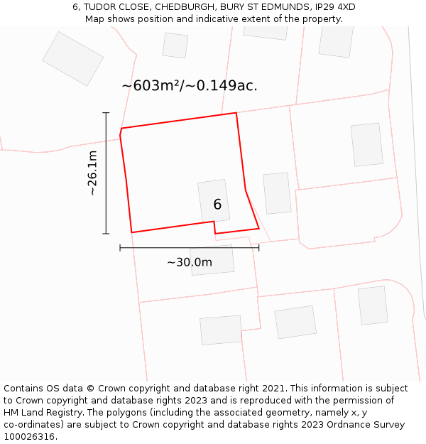 6, TUDOR CLOSE, CHEDBURGH, BURY ST EDMUNDS, IP29 4XD: Plot and title map