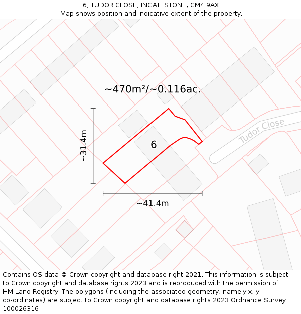 6, TUDOR CLOSE, INGATESTONE, CM4 9AX: Plot and title map