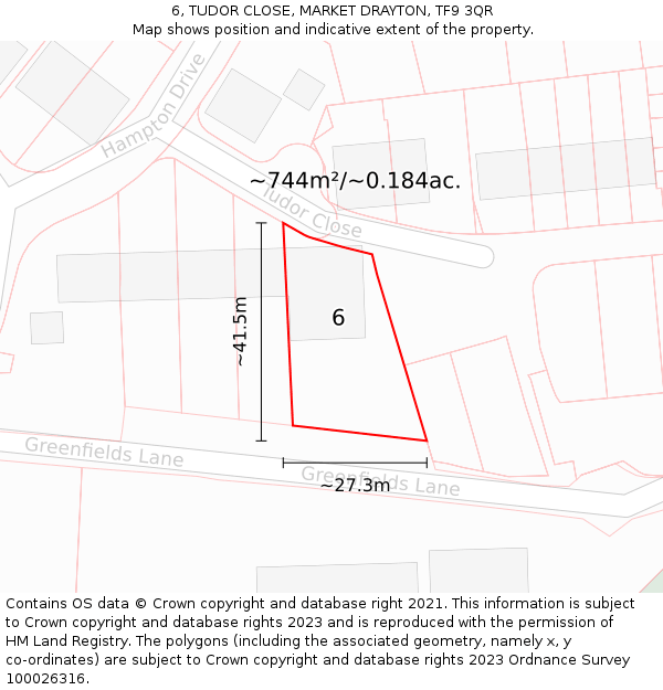 6, TUDOR CLOSE, MARKET DRAYTON, TF9 3QR: Plot and title map