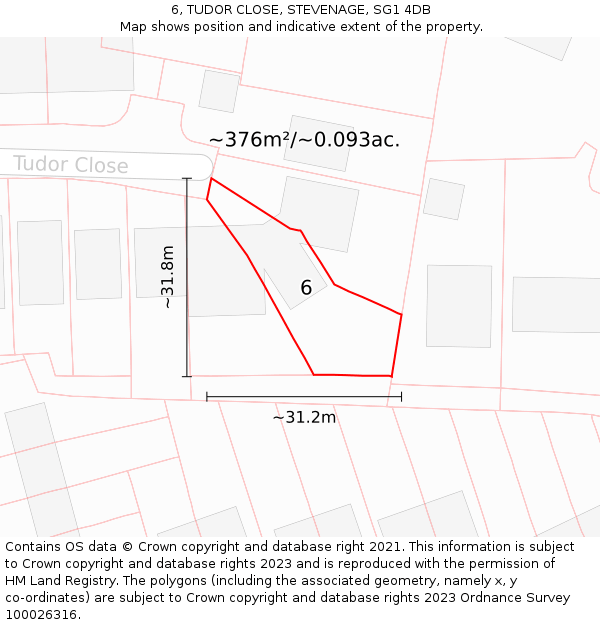 6, TUDOR CLOSE, STEVENAGE, SG1 4DB: Plot and title map