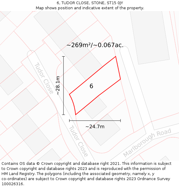 6, TUDOR CLOSE, STONE, ST15 0JY: Plot and title map