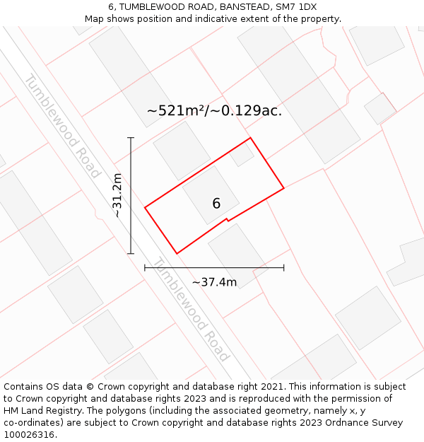 6, TUMBLEWOOD ROAD, BANSTEAD, SM7 1DX: Plot and title map