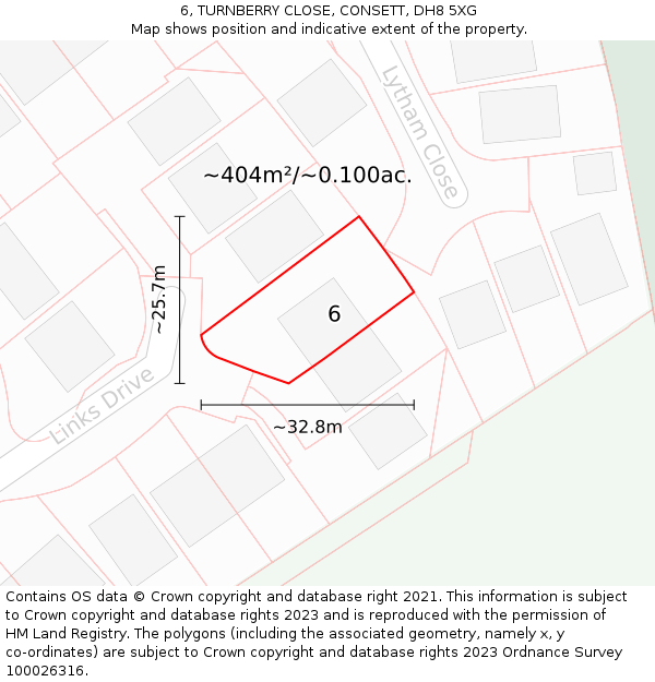 6, TURNBERRY CLOSE, CONSETT, DH8 5XG: Plot and title map