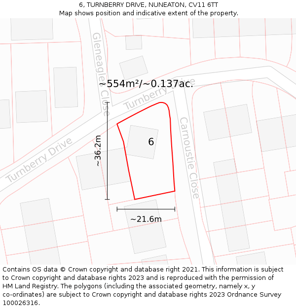 6, TURNBERRY DRIVE, NUNEATON, CV11 6TT: Plot and title map