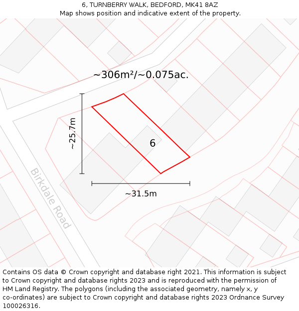 6, TURNBERRY WALK, BEDFORD, MK41 8AZ: Plot and title map