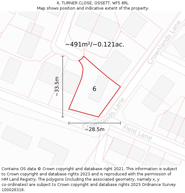 6, TURNER CLOSE, OSSETT, WF5 8RL: Plot and title map