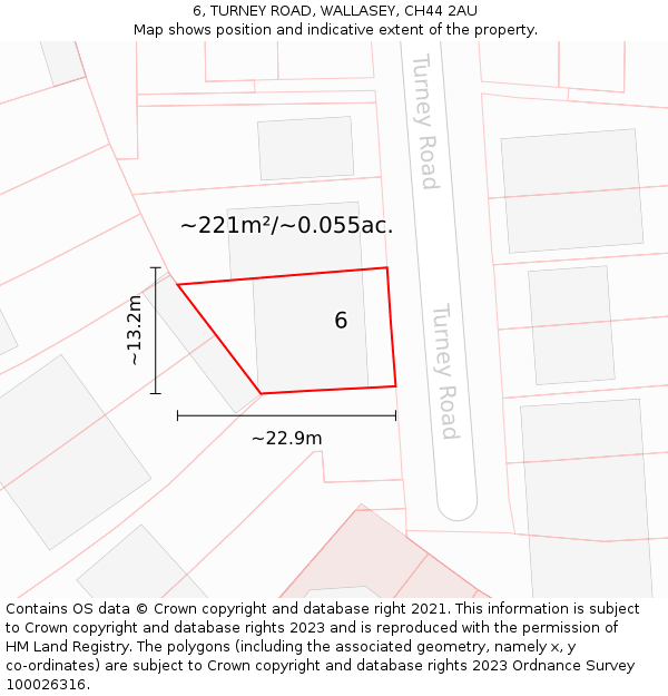 6, TURNEY ROAD, WALLASEY, CH44 2AU: Plot and title map