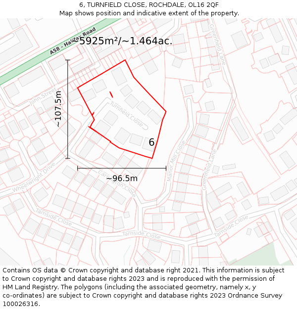 6, TURNFIELD CLOSE, ROCHDALE, OL16 2QF: Plot and title map