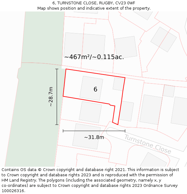 6, TURNSTONE CLOSE, RUGBY, CV23 0WF: Plot and title map