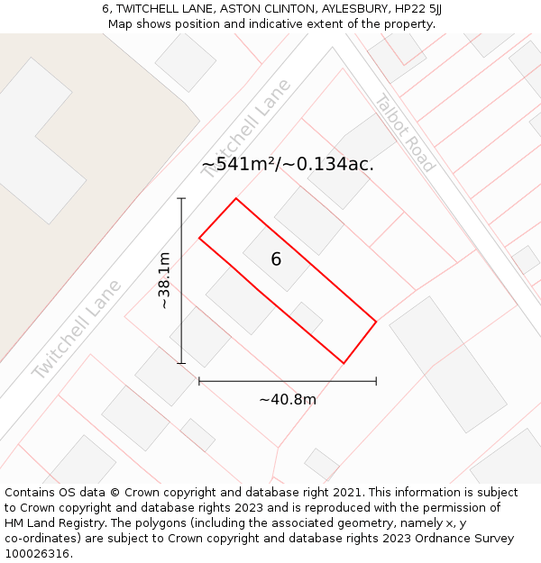 6, TWITCHELL LANE, ASTON CLINTON, AYLESBURY, HP22 5JJ: Plot and title map