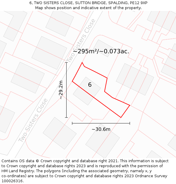 6, TWO SISTERS CLOSE, SUTTON BRIDGE, SPALDING, PE12 9XP: Plot and title map