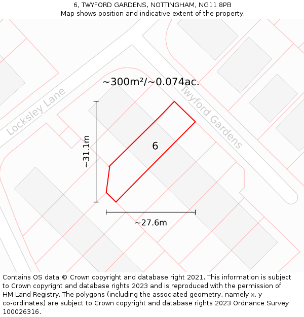 6, TWYFORD GARDENS, NOTTINGHAM, NG11 8PB: Plot and title map