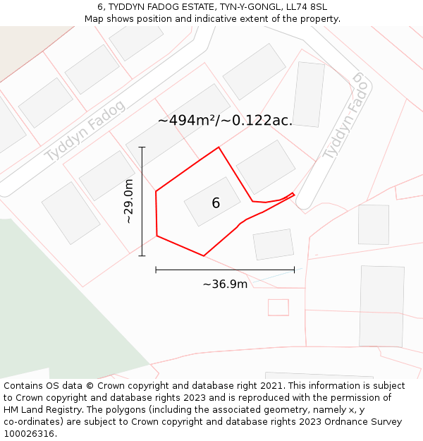 6, TYDDYN FADOG ESTATE, TYN-Y-GONGL, LL74 8SL: Plot and title map