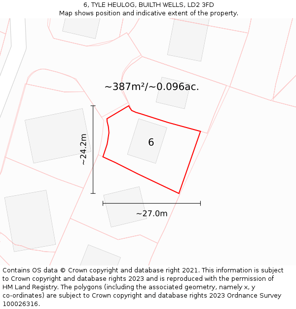 6, TYLE HEULOG, BUILTH WELLS, LD2 3FD: Plot and title map