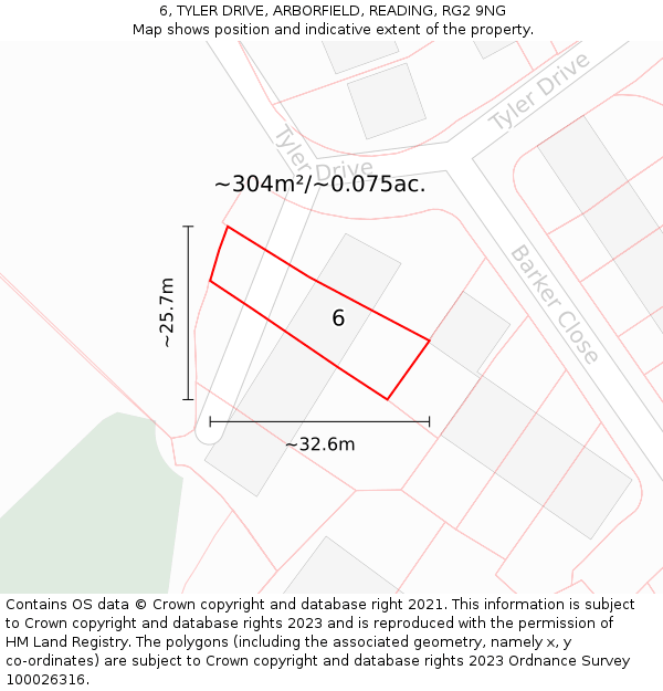 6, TYLER DRIVE, ARBORFIELD, READING, RG2 9NG: Plot and title map