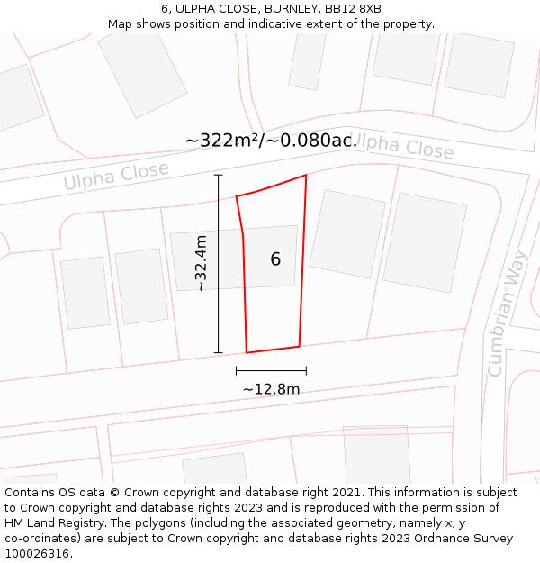 6, ULPHA CLOSE, BURNLEY, BB12 8XB: Plot and title map