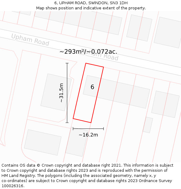 6, UPHAM ROAD, SWINDON, SN3 1DH: Plot and title map